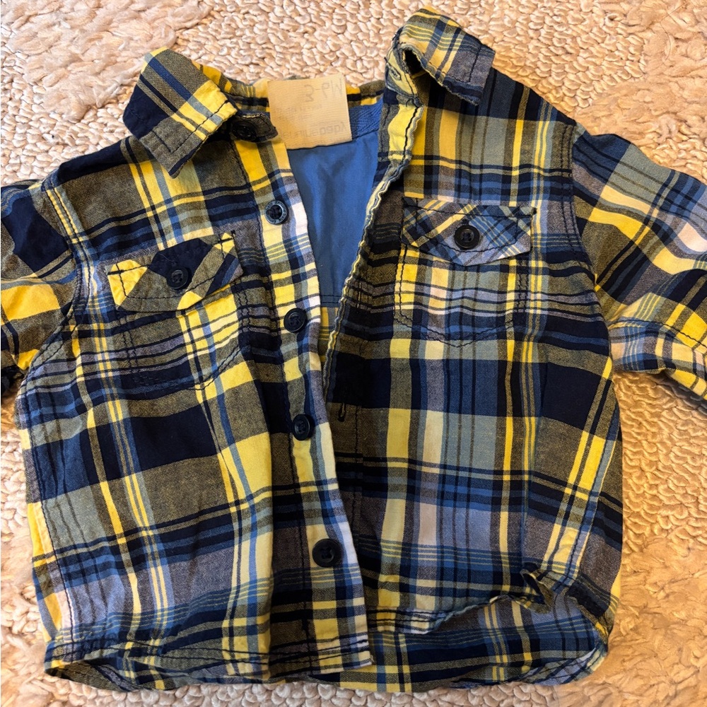 Plaid Kids Shirt in Blue and Yellow 3-6m
